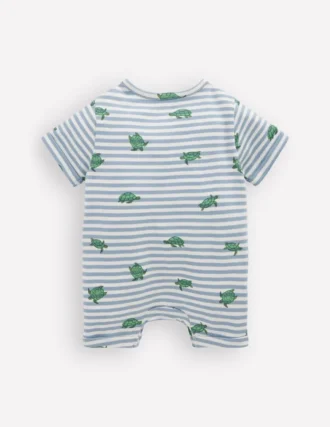 Short Sleeve Jersey Romper Blue Stripe Baby Turtles