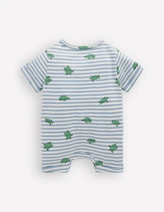 Short Sleeve Jersey Romper Blue Stripe Baby Turtles Short Sleeve Jersey Romper Blue Stripe Baby Turtles