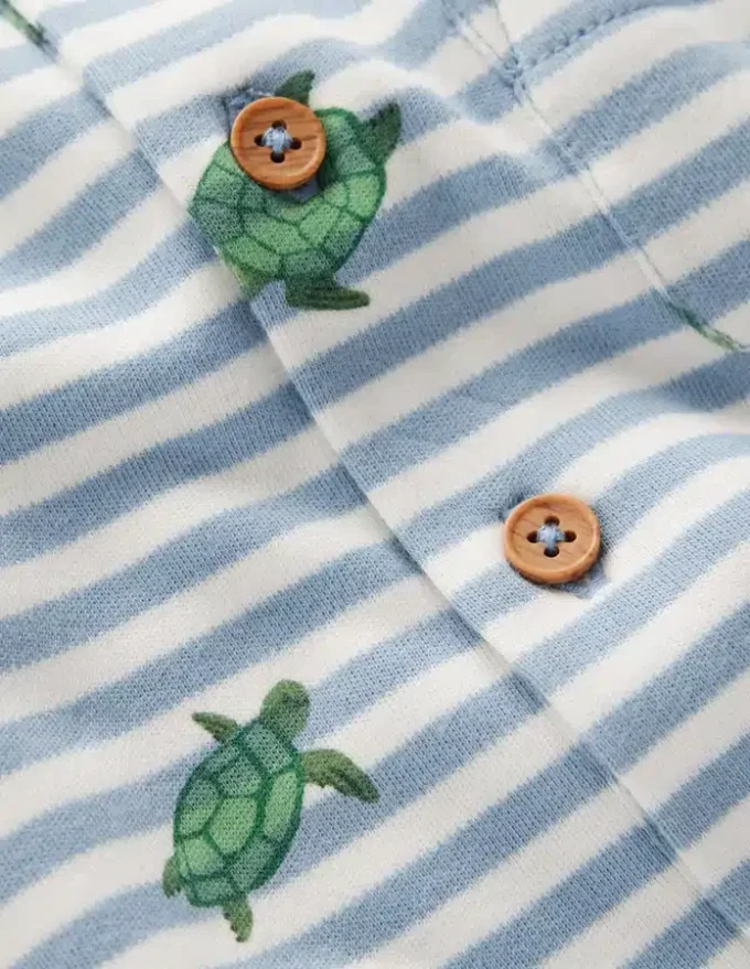 Short Sleeve Jersey Romper Blue Stripe Baby Turtles Short Sleeve Jersey Romper Blue Stripe Baby Turtles