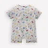 Short Sleeve Jersey Romper Grey Marl Jungle Animals Short Sleeve Jersey Romper Grey Marl Jungle Animals