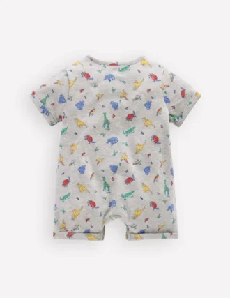 Short Sleeve Jersey Romper Grey Marl Jungle Animals