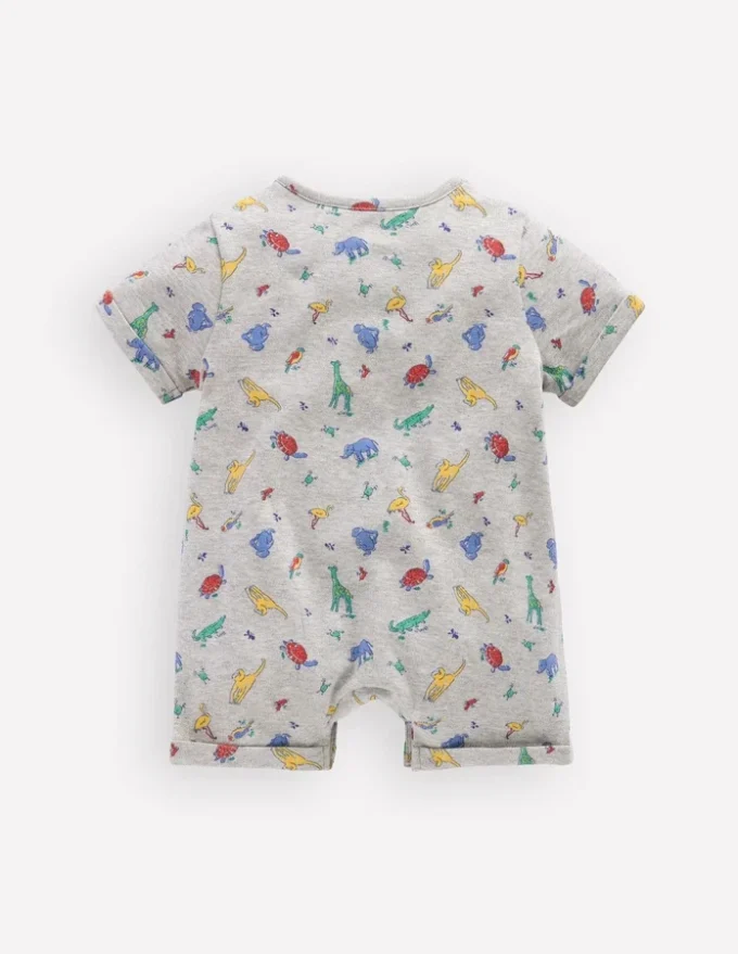 Short Sleeve Jersey Romper Grey Marl Jungle Animals Short Sleeve Jersey Romper Grey Marl Jungle Animals
