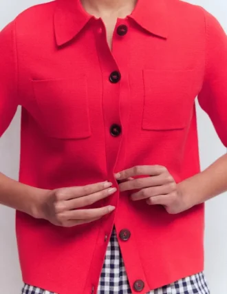 Short Sleeve Knit Shirt Bright Cherry