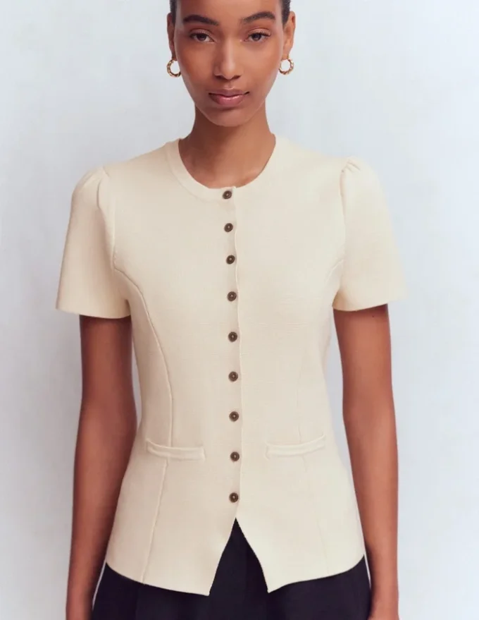Short Sleeve Knitted Jacket Ivory Short Sleeve Knitted Jacket Ivory