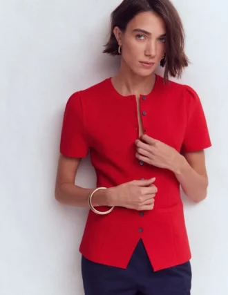 Short Sleeve Knitted Jacket Red