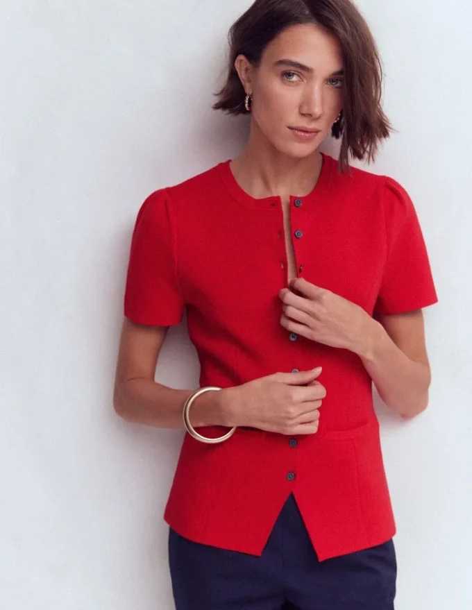 Short Sleeve Knitted Jacket Red Short Sleeve Knitted Jacket Red