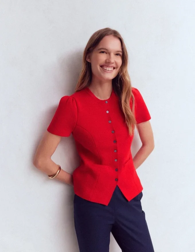 Short Sleeve Knitted Jacket Red Short Sleeve Knitted Jacket Red