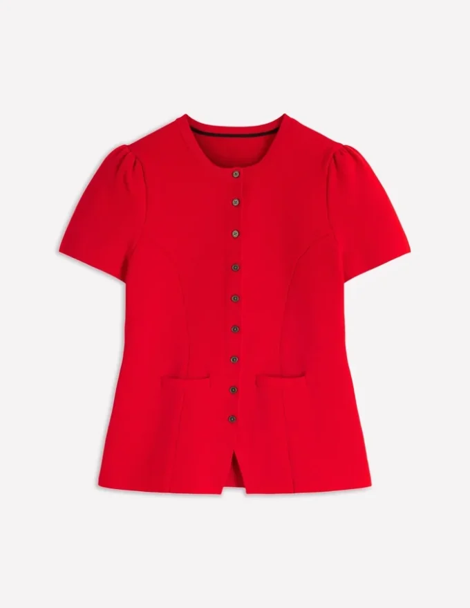 Short Sleeve Knitted Jacket Red Short Sleeve Knitted Jacket Red