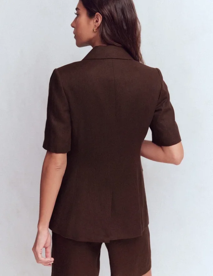 Short Sleeve Linen Blazer Bitter Chocolate