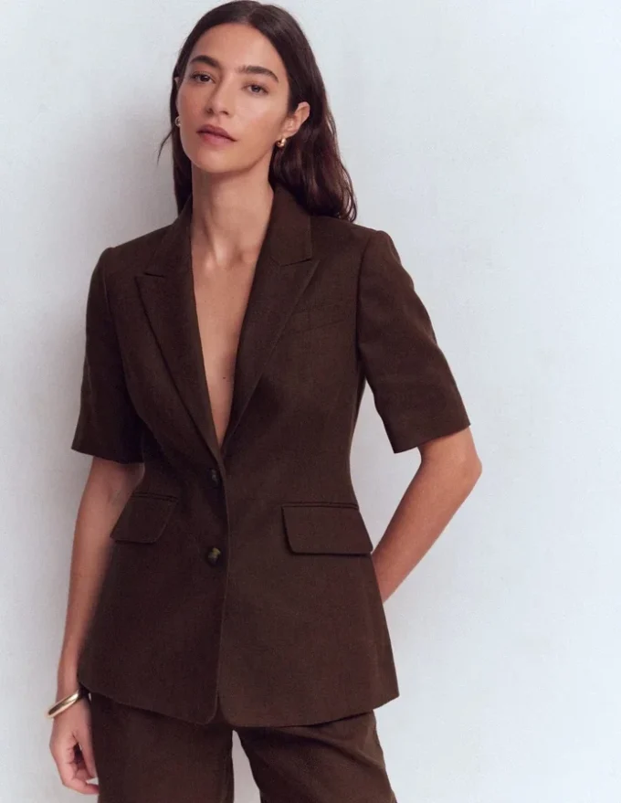 Short Sleeve Linen Blazer Bitter Chocolate