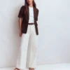 Short Sleeve Linen Blazer Bitter Chocolate