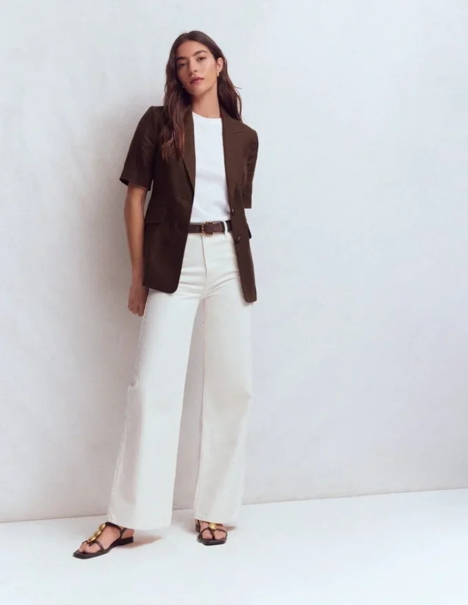 Short Sleeve Linen Blazer Bitter Chocolate