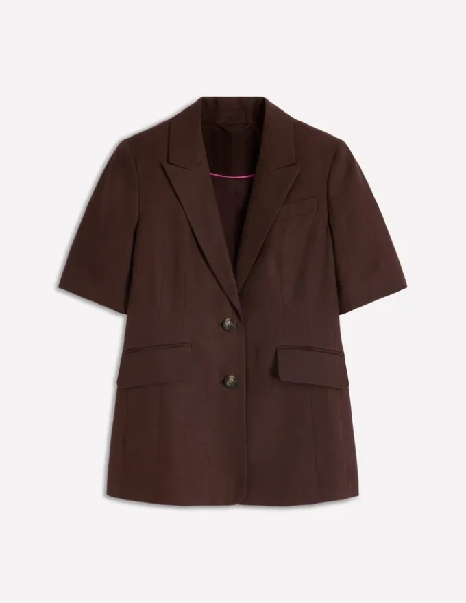 Short Sleeve Linen Blazer Bitter Chocolate