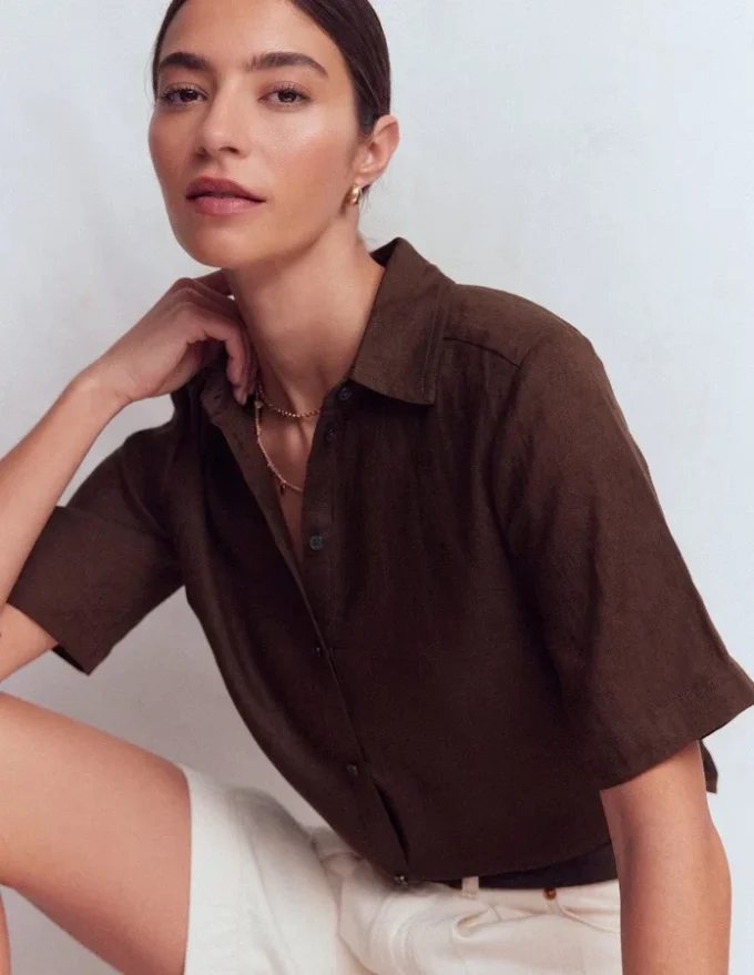 Short Sleeve Linen Shirt Bitter Chocolate Short Sleeve Linen Shirt Bitter Chocolate