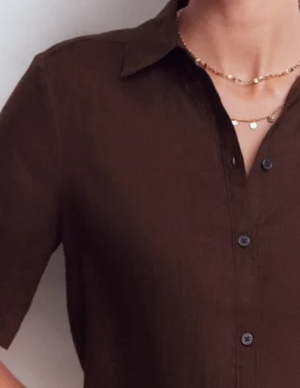 Short Sleeve Linen Shirt Bitter Chocolate