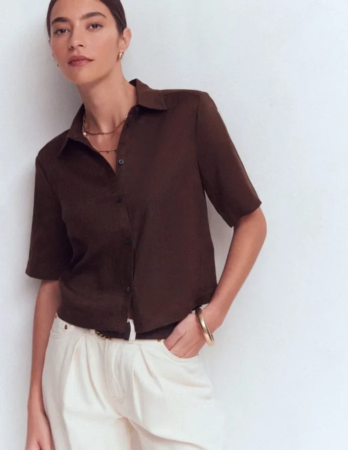 Short Sleeve Linen Shirt Bitter Chocolate Short Sleeve Linen Shirt Bitter Chocolate
