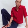 Short Sleeve Linen Shirt Merida Red Short Sleeve Linen Shirt Merida Red