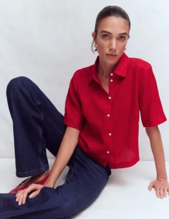 Short Sleeve Linen Shirt Merida Red