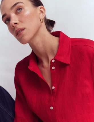 Short Sleeve Linen Shirt Merida Red