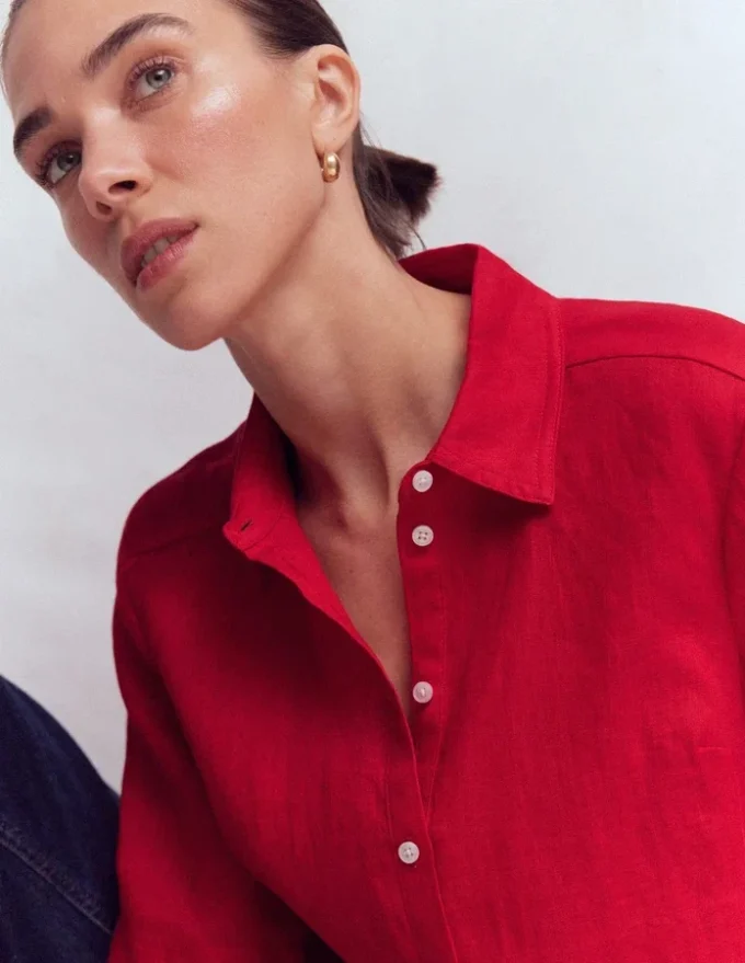 Short Sleeve Linen Shirt Merida Red Short Sleeve Linen Shirt Merida Red