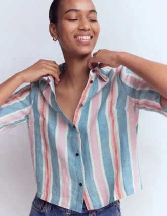 Short Sleeve Linen Shirt Multi Stripe