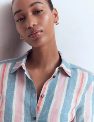 Short Sleeve Linen Shirt Multi Stripe