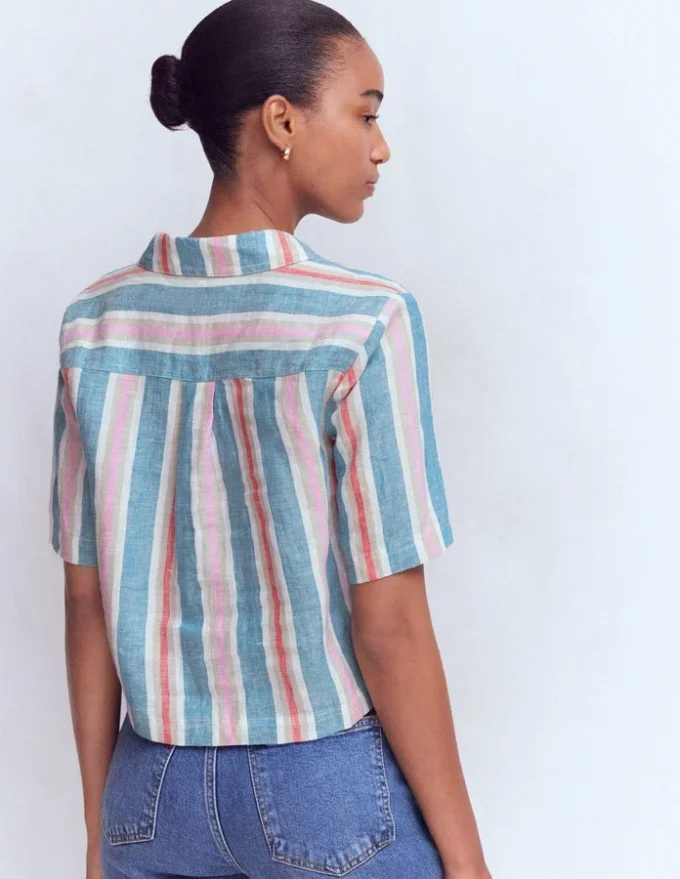 Short Sleeve Linen Shirt Multi Stripe