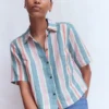 Short Sleeve Linen Shirt Multi Stripe