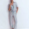 Short Sleeve Linen Shirt Multi Stripe
