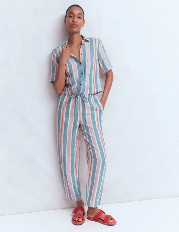 Short Sleeve Linen Shirt Multi Stripe