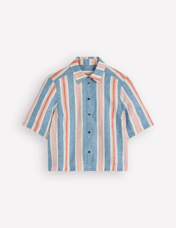 Short Sleeve Linen Shirt Multi Stripe