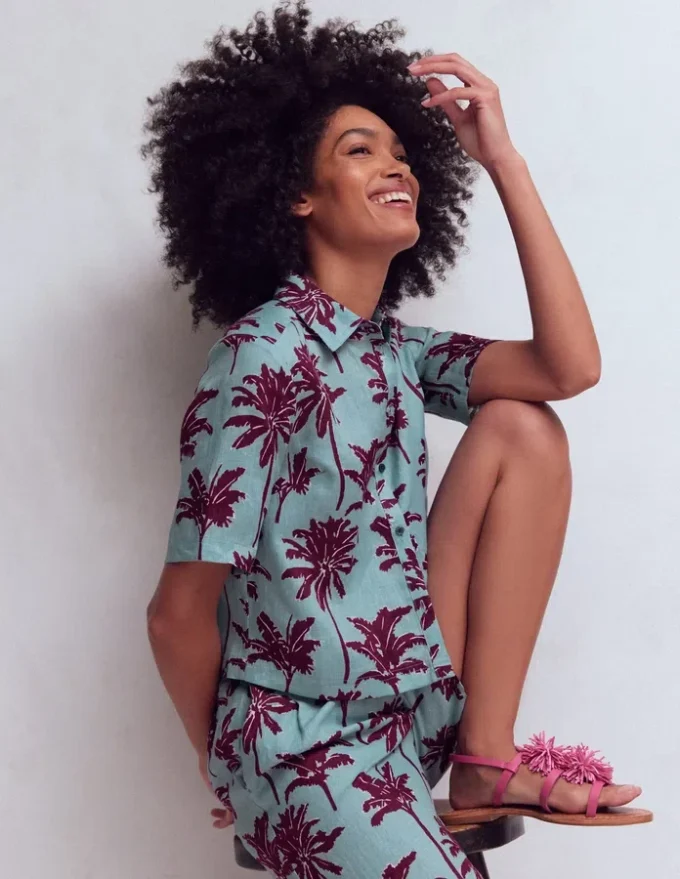 Short Sleeve Linen Shirt Seamist Blue, Palm Paradise Short Sleeve Linen Shirt Seamist Blue, Palm Paradise