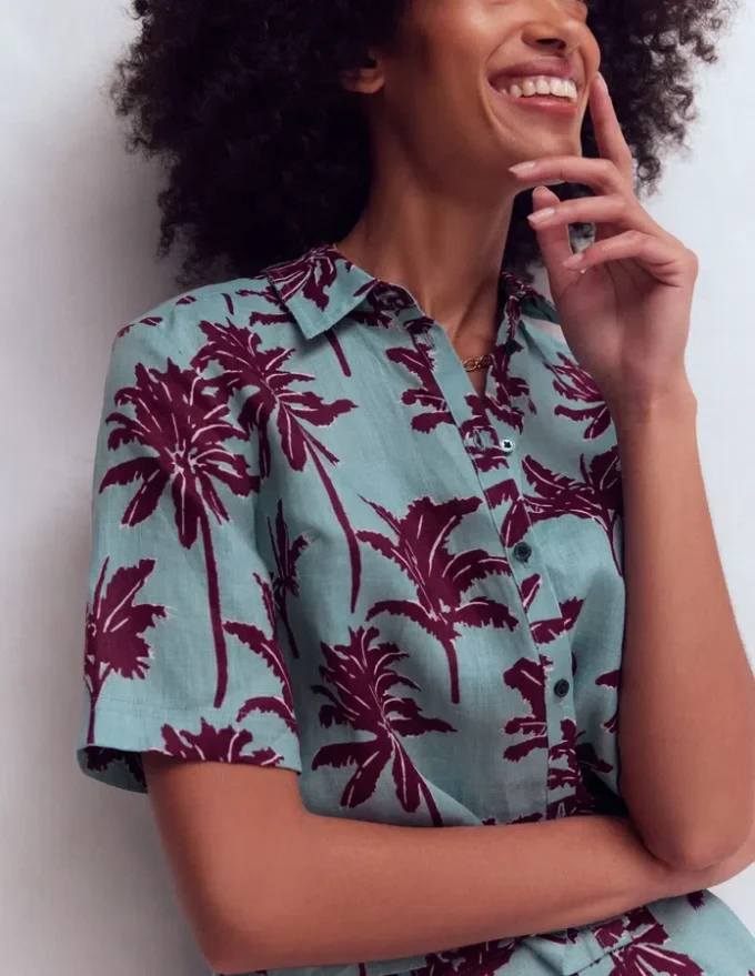 Short Sleeve Linen Shirt Seamist Blue, Palm Paradise Short Sleeve Linen Shirt Seamist Blue, Palm Paradise