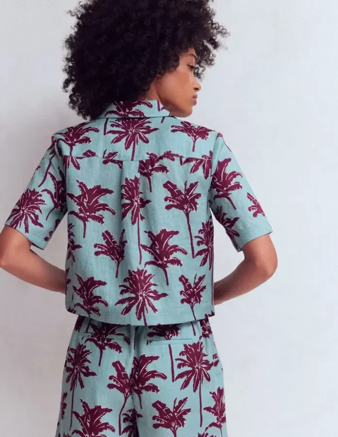 Short Sleeve Linen Shirt Seamist Blue, Palm Paradise Short Sleeve Linen Shirt Seamist Blue, Palm Paradise