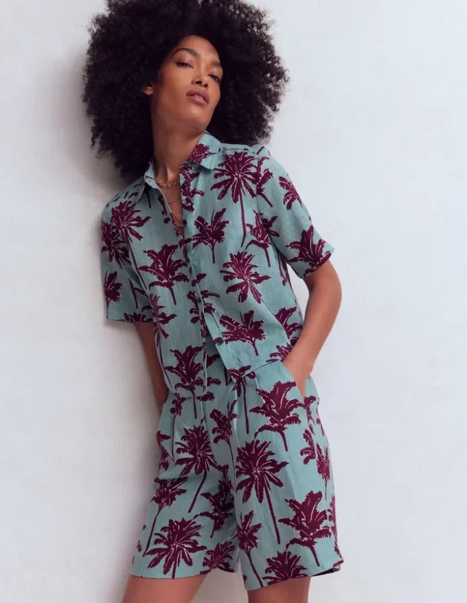 Short Sleeve Linen Shirt Seamist Blue, Palm Paradise Short Sleeve Linen Shirt Seamist Blue, Palm Paradise