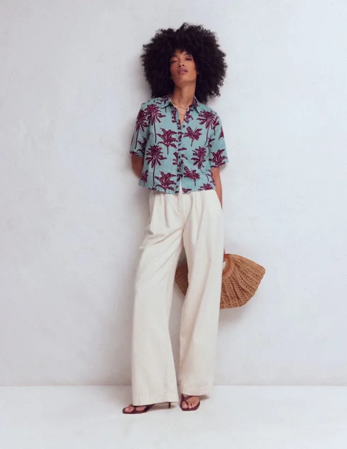 Short Sleeve Linen Shirt Seamist Blue, Palm Paradise Short Sleeve Linen Shirt Seamist Blue, Palm Paradise