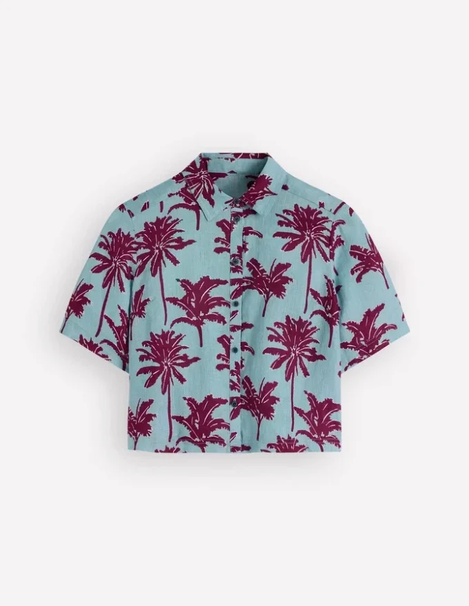 Short Sleeve Linen Shirt Seamist Blue, Palm Paradise Short Sleeve Linen Shirt Seamist Blue, Palm Paradise