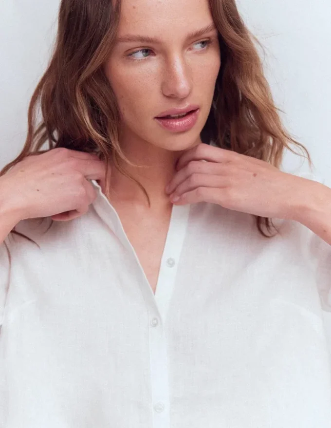 Short Sleeve Linen Shirt White Short Sleeve Linen Shirt White