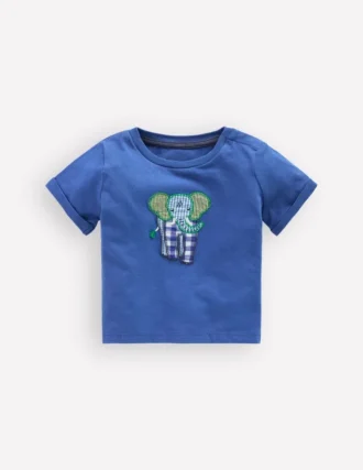 Short Sleeve Logo T-shirt Blue Elephant Patchwork