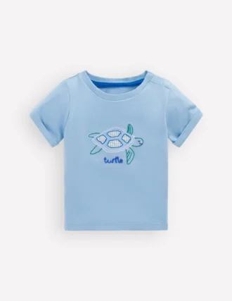 Short Sleeve Logo T-shirt Blue Turtle Chain Stitch