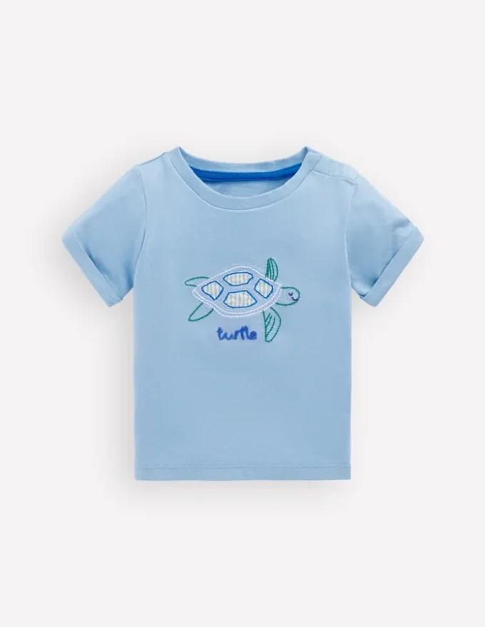 Short Sleeve Logo T-shirt Blue Turtle Chain Stitch Short Sleeve Logo T-shirt Blue Turtle Chain Stitch