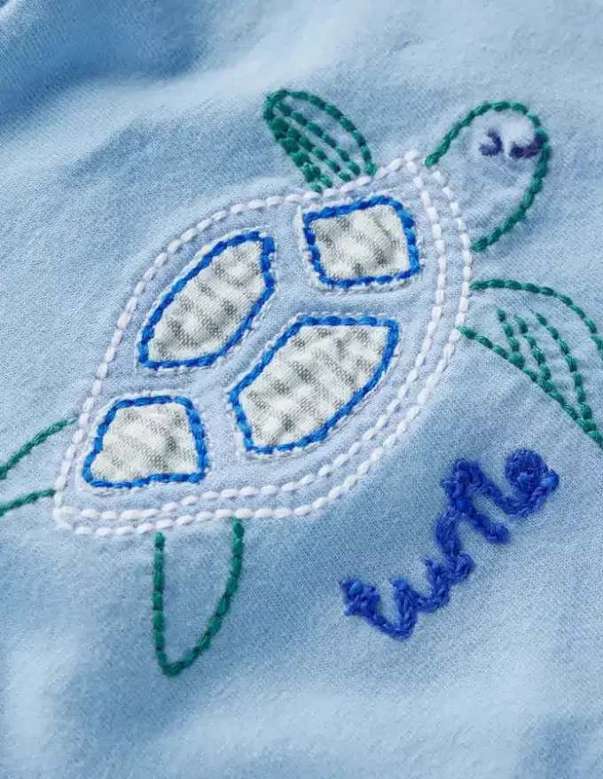 Short Sleeve Logo T-shirt Blue Turtle Chain Stitch Short Sleeve Logo T-shirt Blue Turtle Chain Stitch