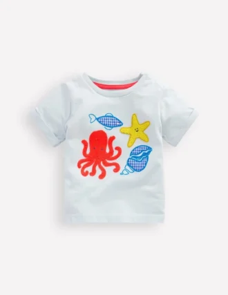 Short Sleeve Logo T-shirt Light Blue Ocean Motifs Short Sleeve Logo T-shirt Light Blue Ocean Motifs