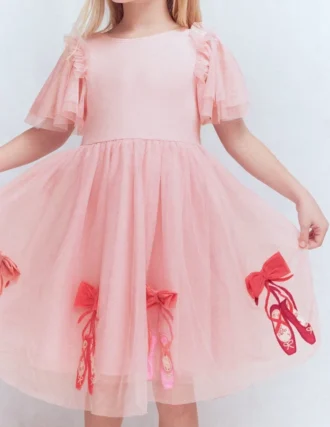 Short Sleeve Logo Tulle Dress French Pink Ballet Shoes