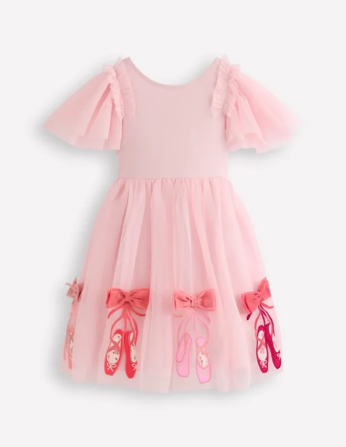 Short Sleeve Logo Tulle Dress French Pink Ballet Shoes Short Sleeve Logo Tulle Dress French Pink Ballet Shoes