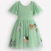 Short Sleeve Logo Tulle Dress Green Jungle Animals