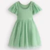 Short Sleeve Logo Tulle Dress Green Jungle Animals
