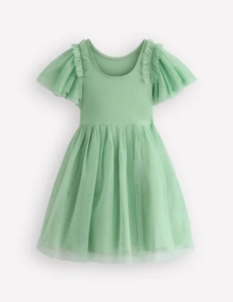 Short Sleeve Logo Tulle Dress Green Jungle Animals