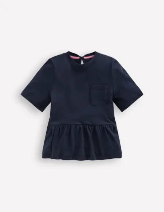 Short Sleeve Peplum Top Navy Blazer (19-3923 TCX)