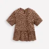 Short Sleeve Peplum Top Partridge Brown Leopard Print